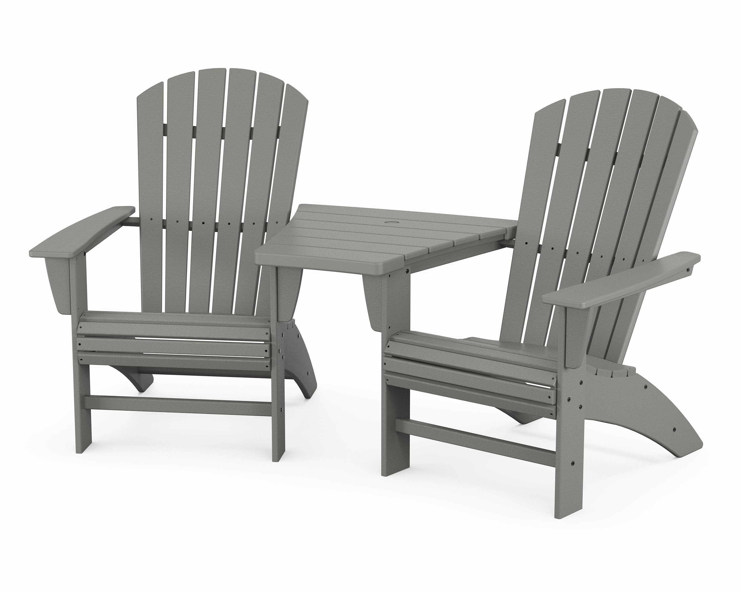 Nautical 3-Piece Curveback Adirondack Set with Angled Connecting Tableoutdoor patio dining furniture set
