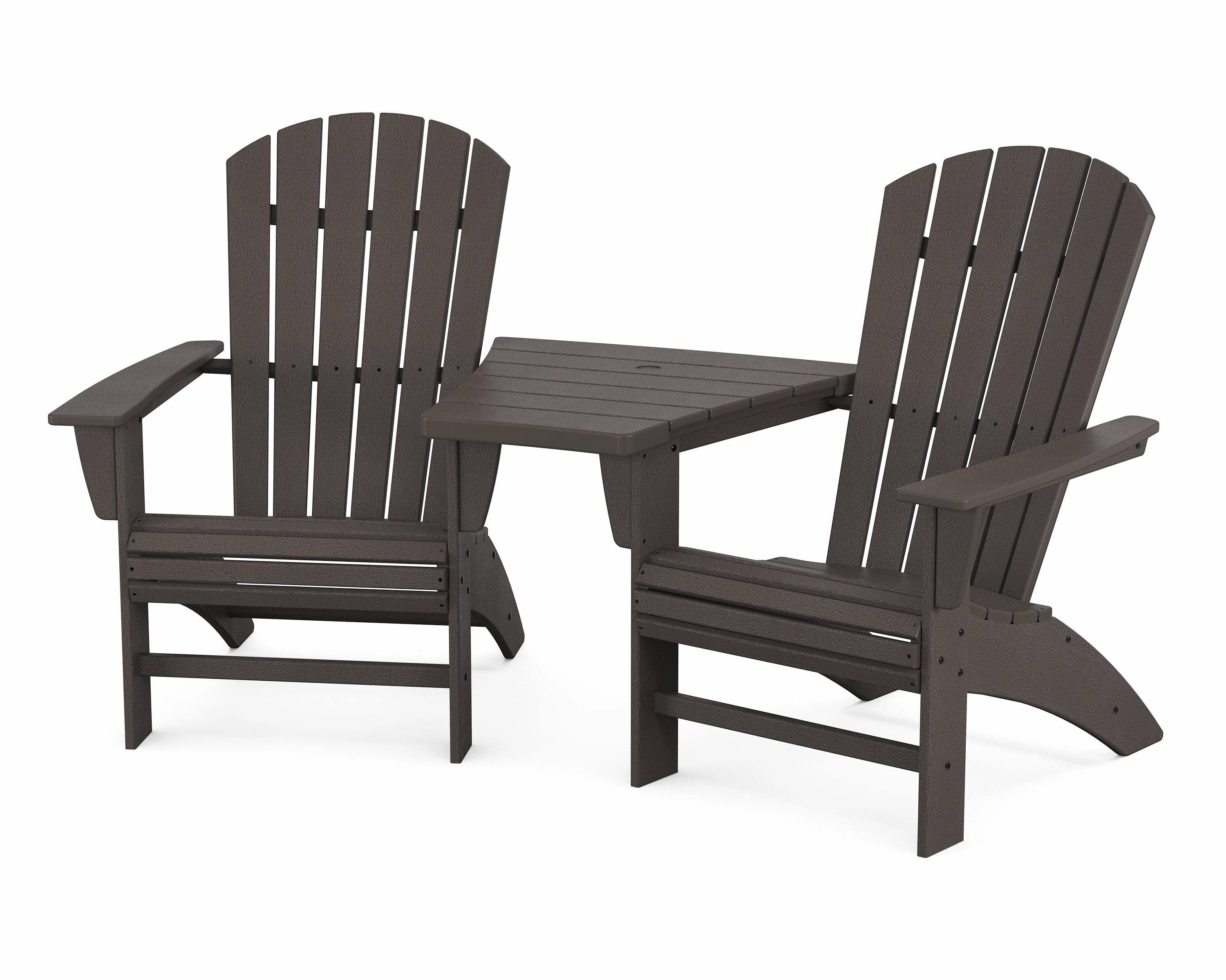Nautical 3-Piece Curveback Adirondack Set with Angled Connecting Table
