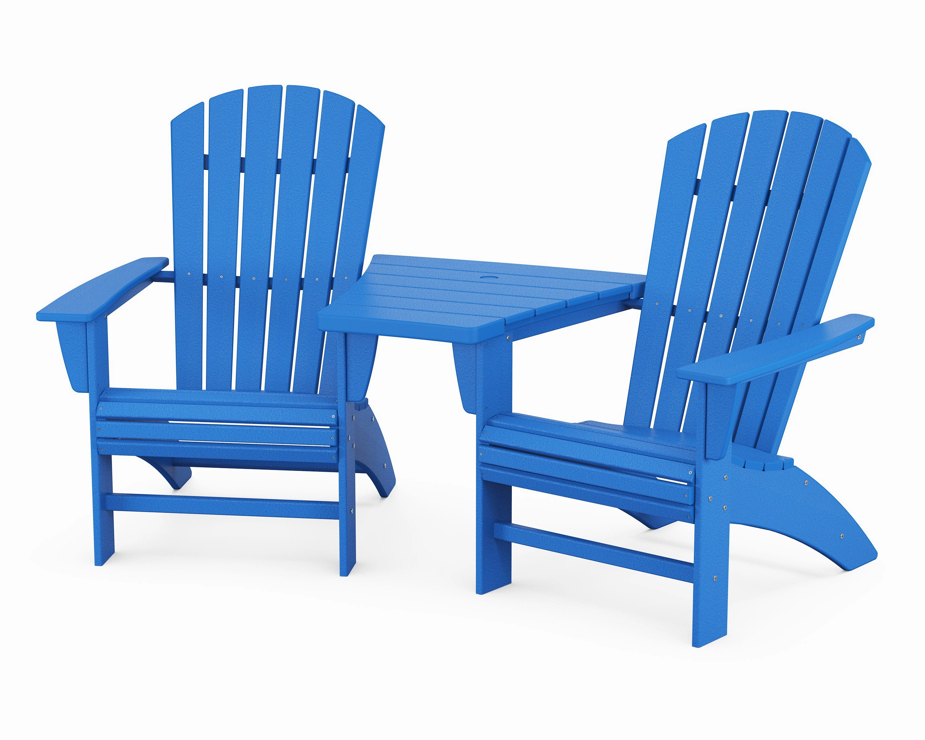 Nautical 3-Piece Curveback Adirondack Set with Angled Connecting Table