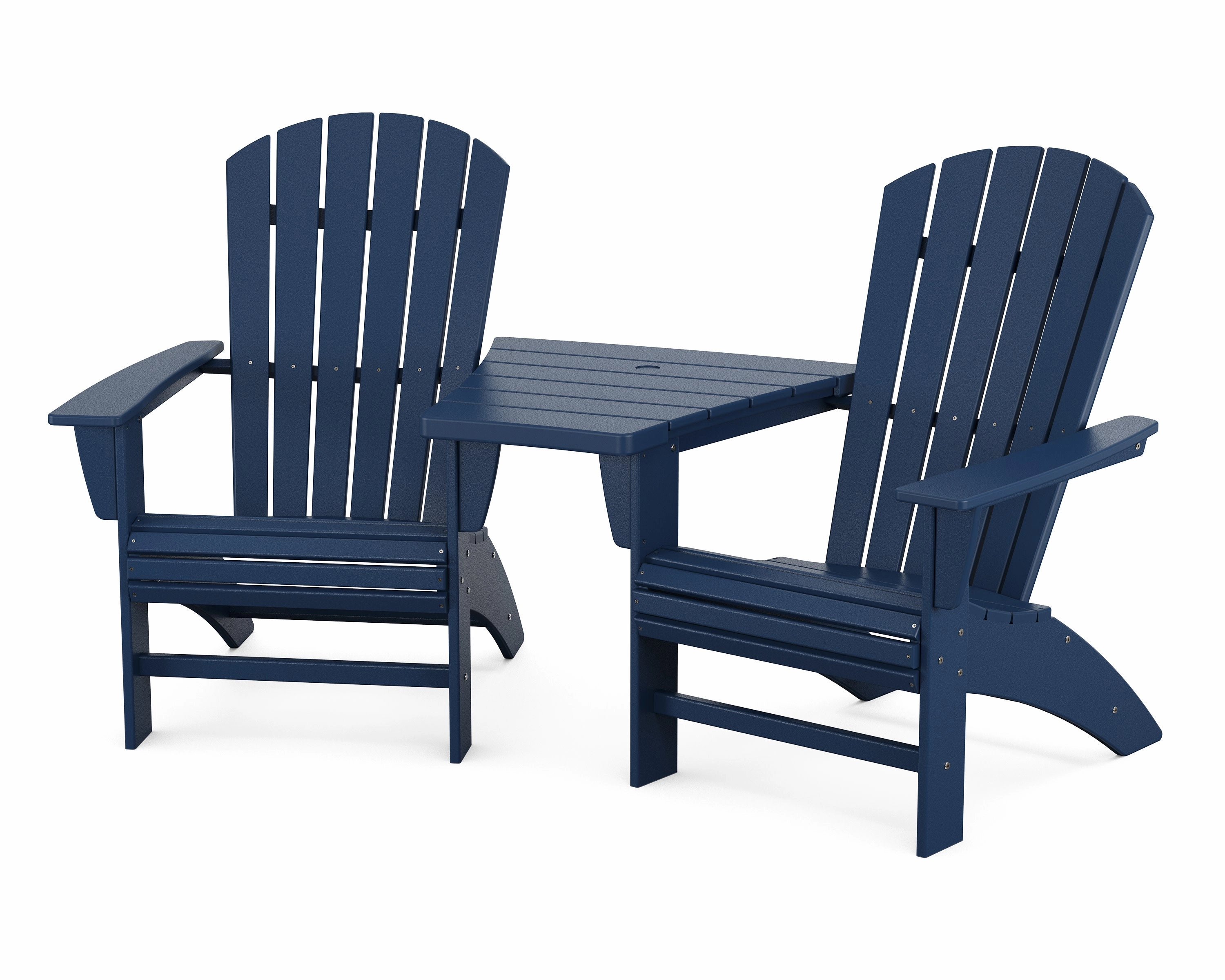 Nautical 3-Piece Curveback Adirondack Set with Angled Connecting Table