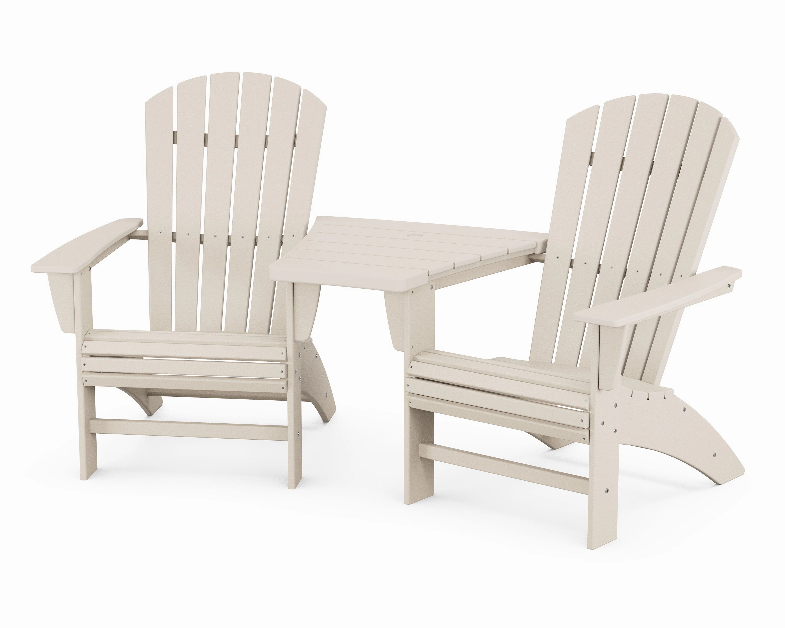 Nautical 3-Piece Curveback Adirondack Set with Angled Connecting Table