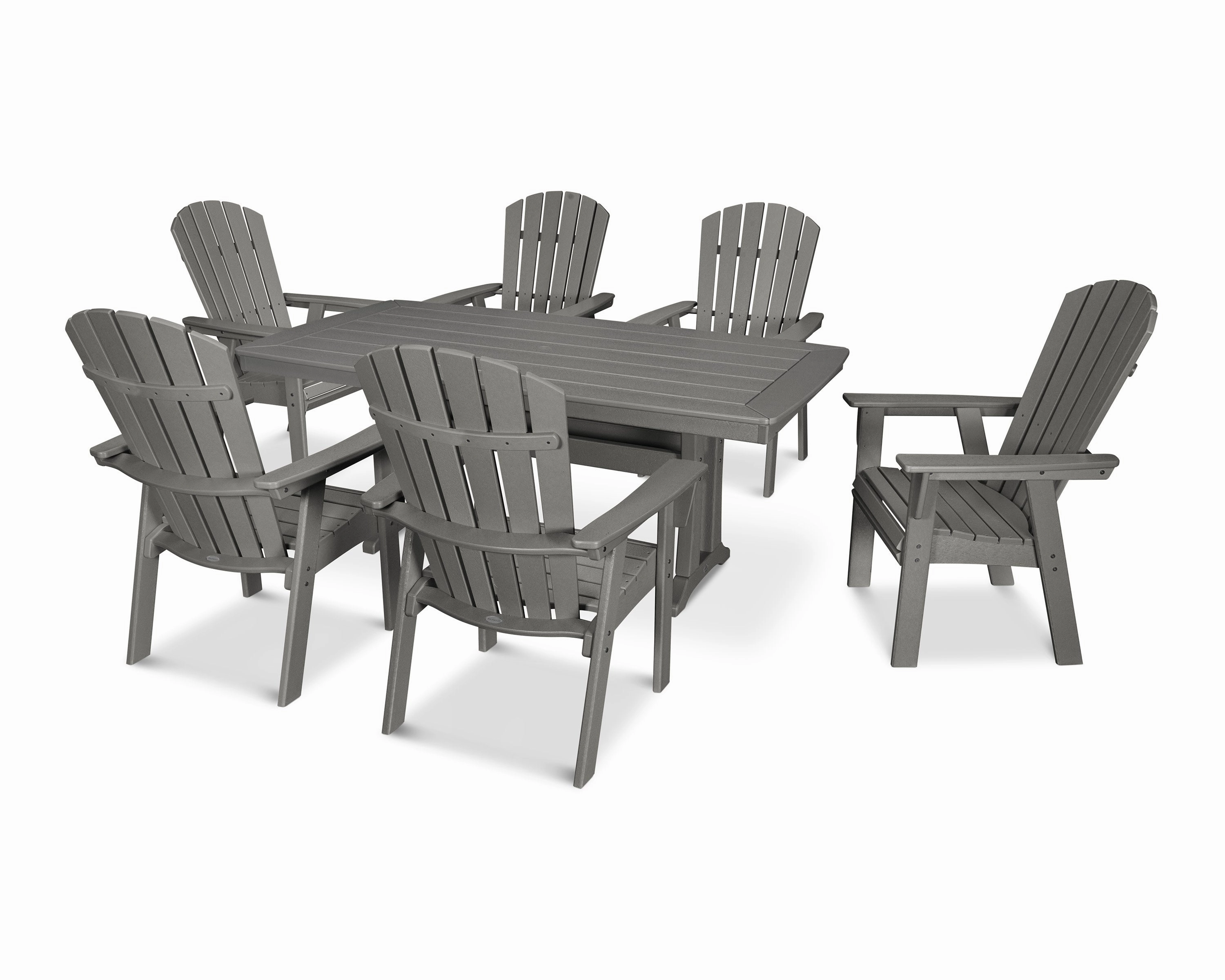 Nautical Curveback Adirondack 7-Piece Dining Set with Trestle Legsoutdoor patio furniture set