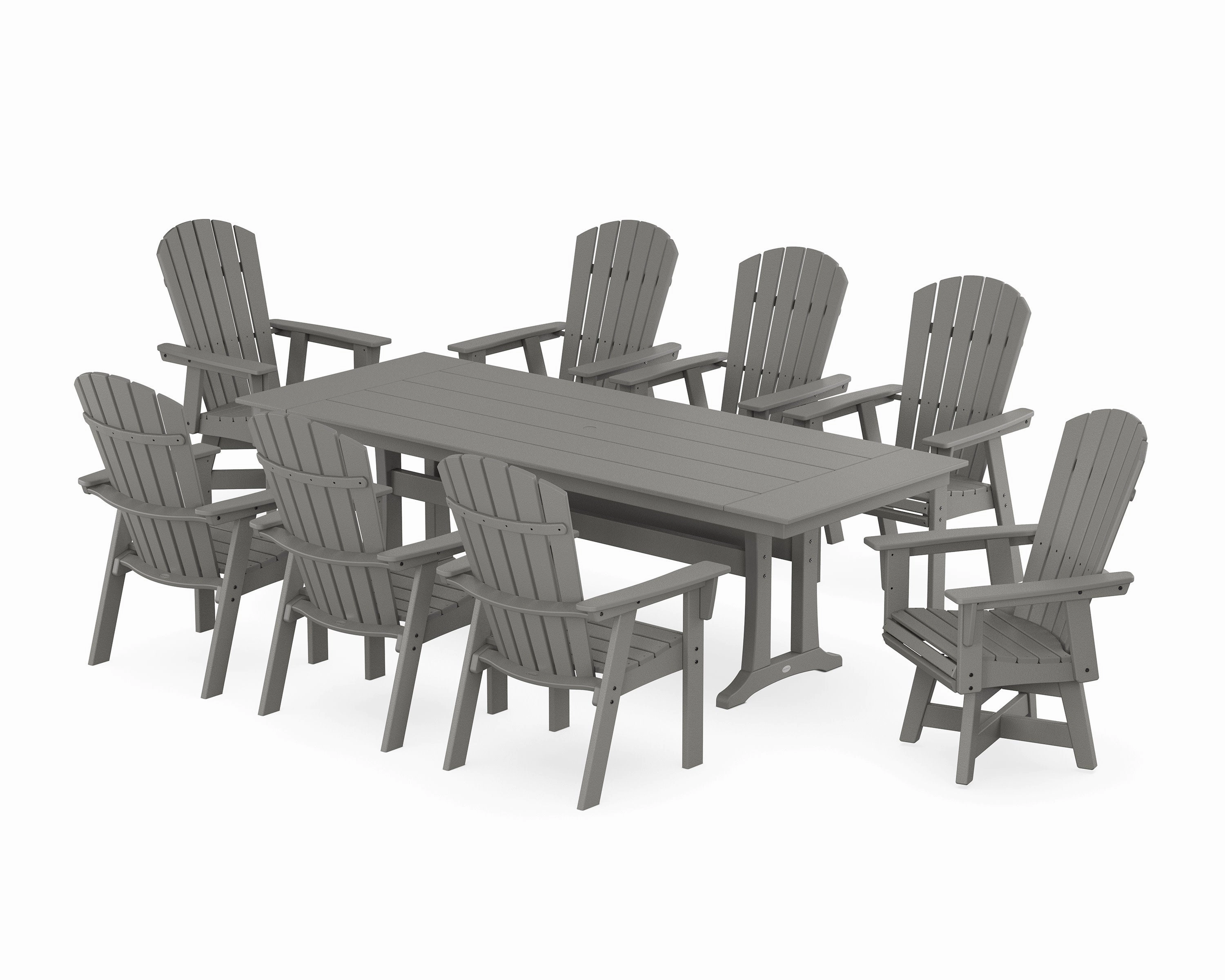 Nautical Curveback Adirondack Swivel 9-Piece Farmhouse Dining Set with Trestle Legsoutdoor patio furniture set