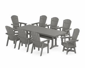 Nautical Curveback Adirondack Swivel 9-Piece Farmhouse Dining Set with Trestle Legsoutdoor patio furniture set