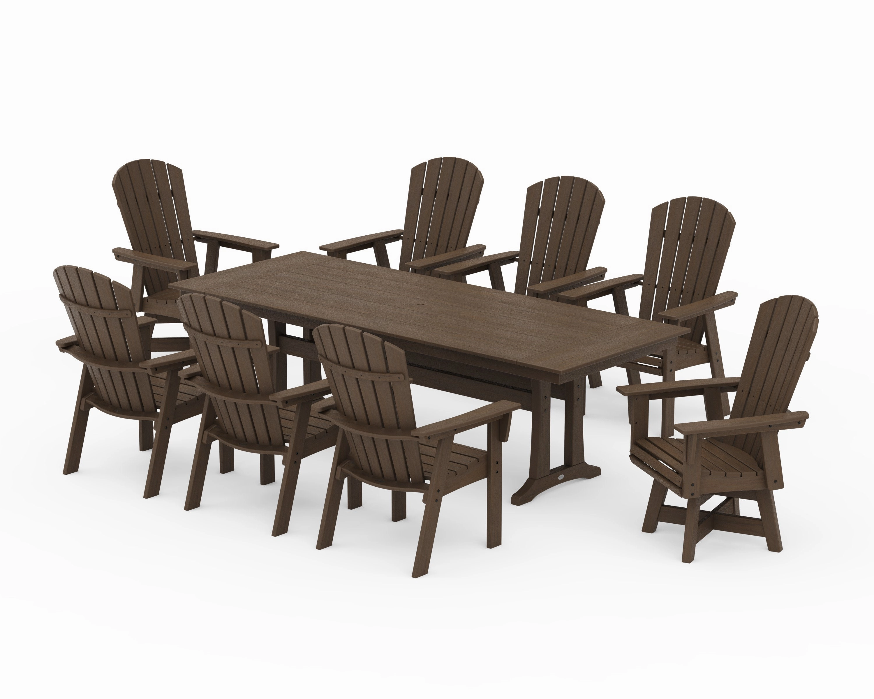 Nautical Curveback Adirondack Swivel 9-Piece Farmhouse Dining Set with Trestle Legs