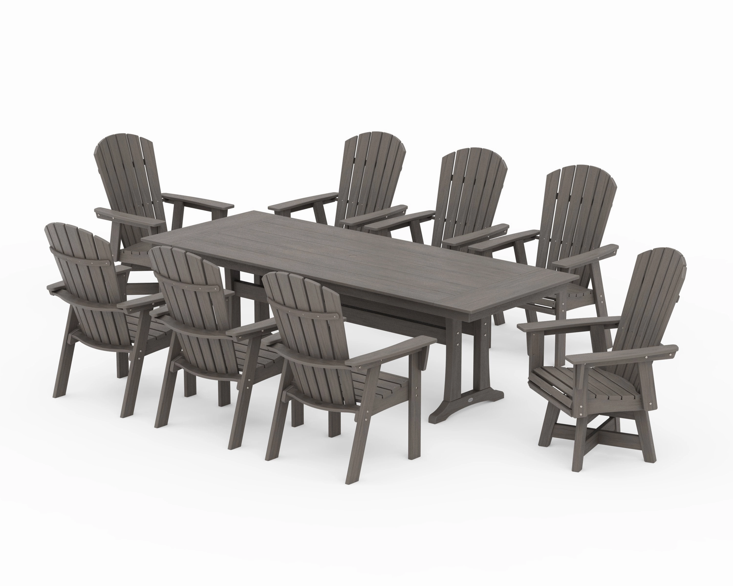 Nautical Curveback Adirondack Swivel 9-Piece Farmhouse Dining Set with Trestle Legs