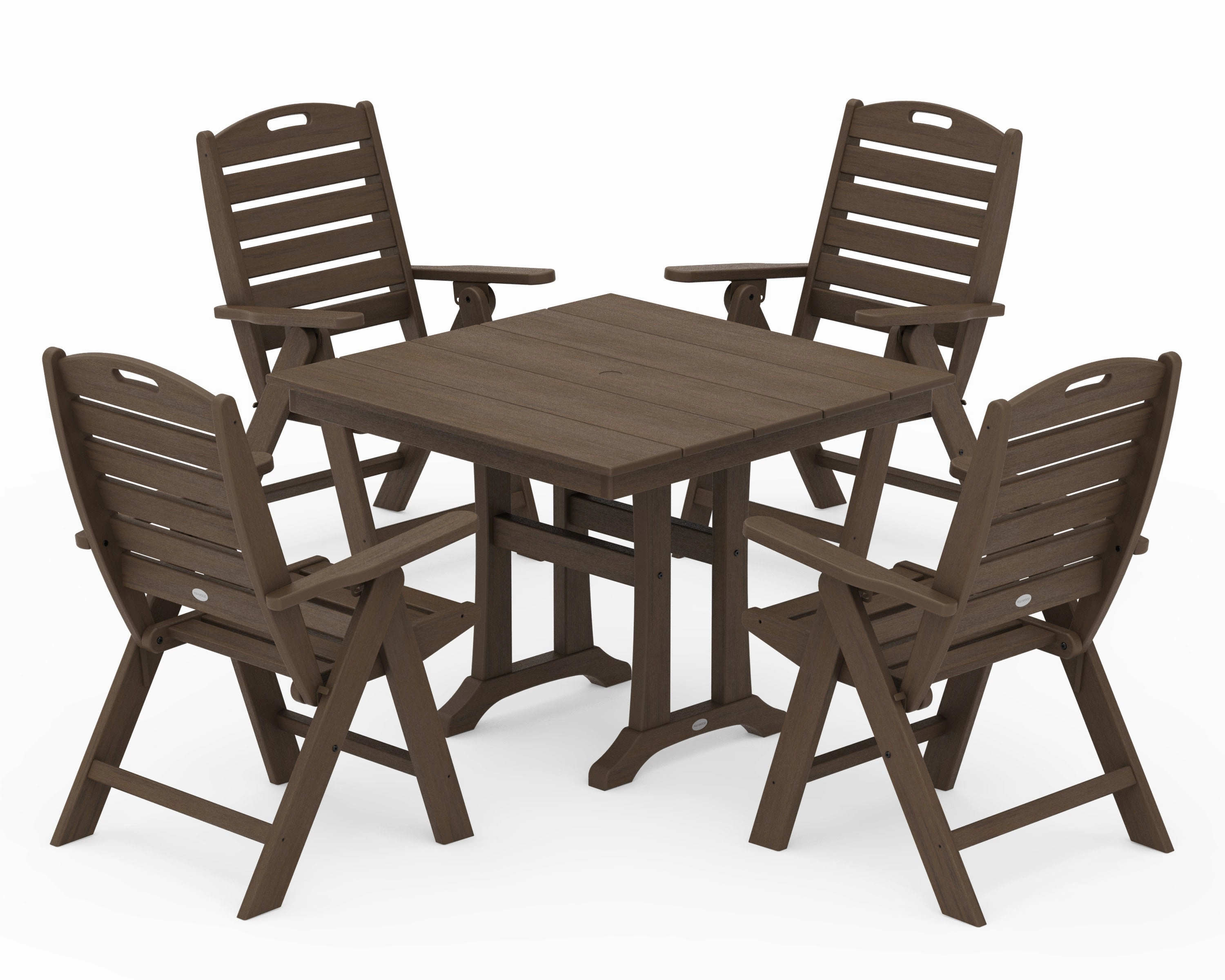 Nautical Folding Highback Chair 5-Piece Farmhouse Trestle Dining Set