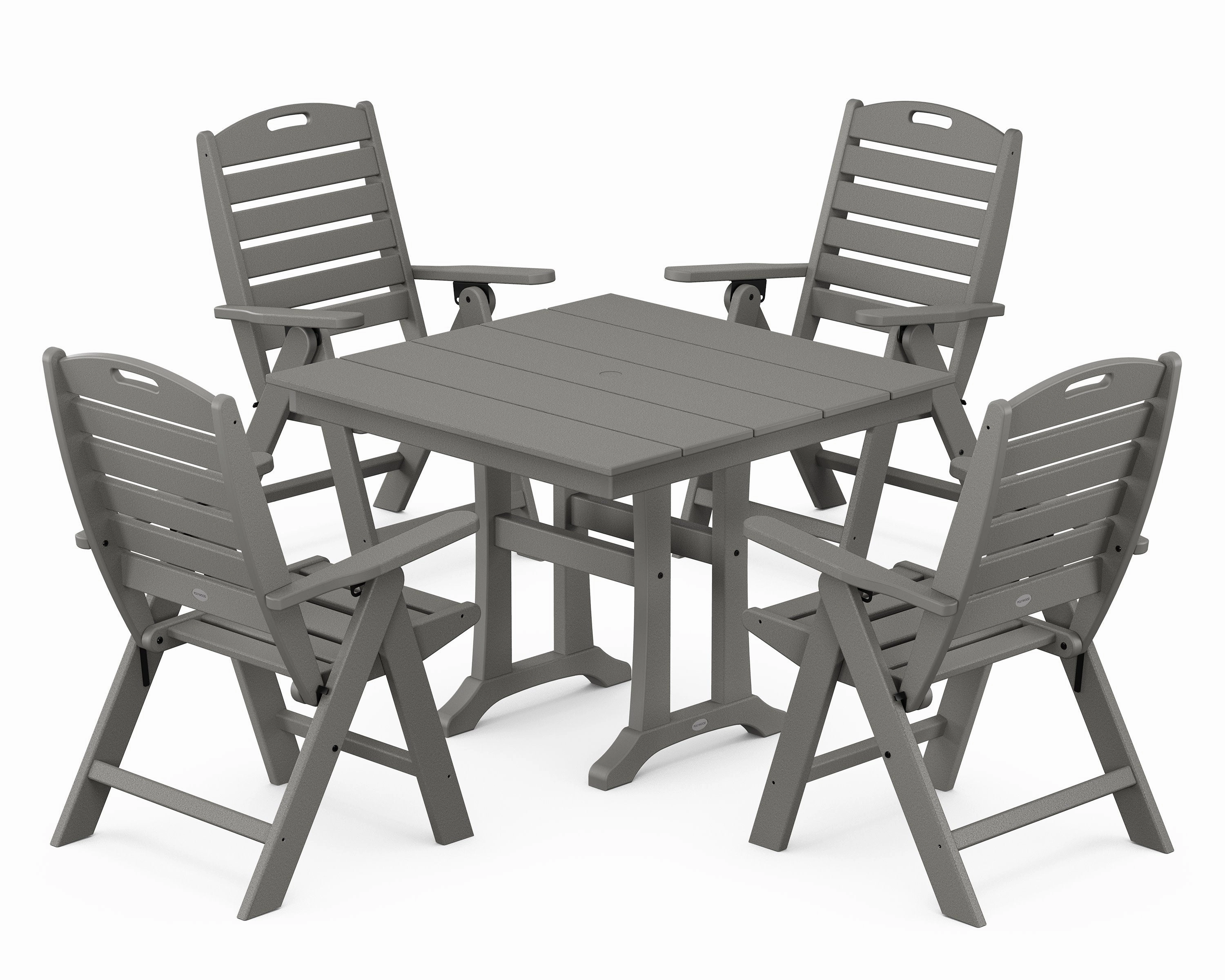 Nautical Folding Highback Chair 5-Piece Farmhouse Trestle Dining Setoutdoor patio furniture set