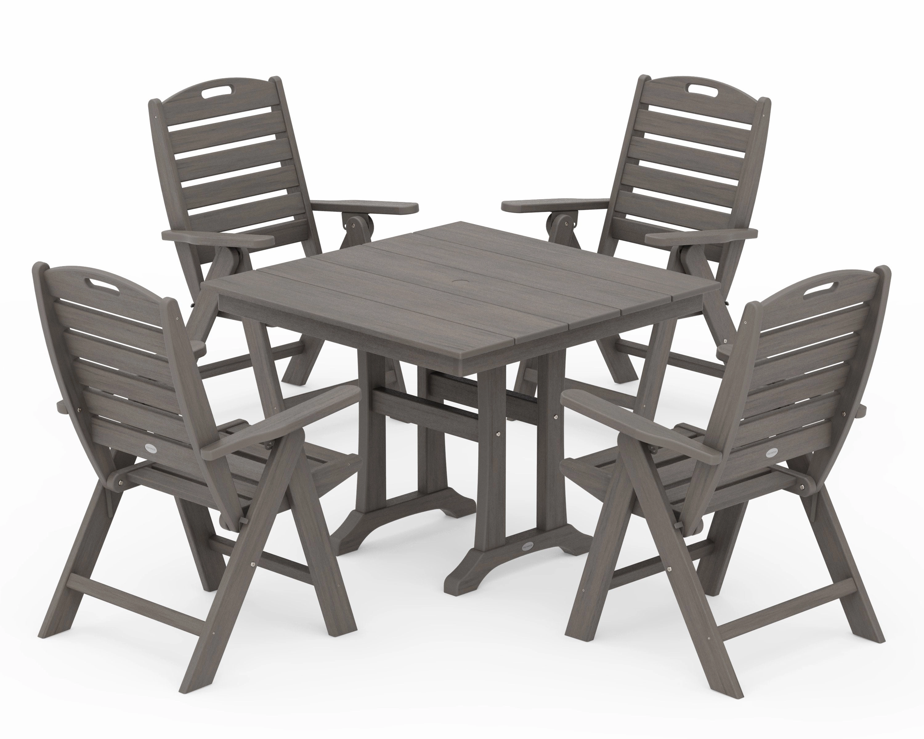 Nautical Folding Highback Chair 5-Piece Farmhouse Trestle Dining Set