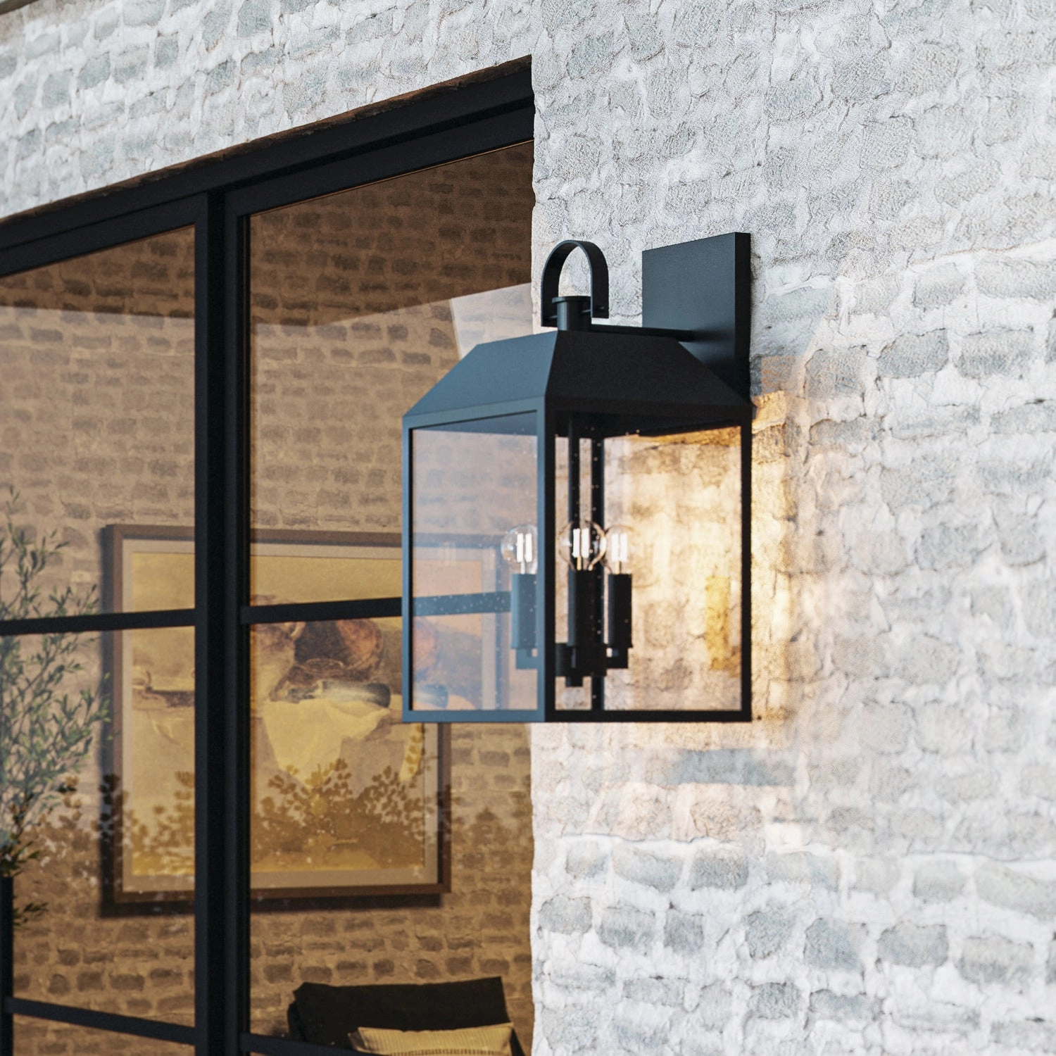 Nelson Three Light Outdoor Wall Lantern Black