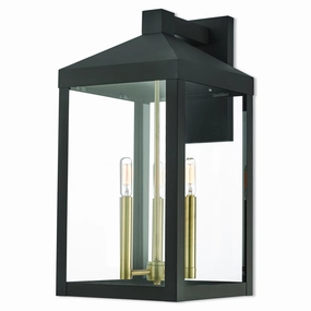 Nyack Three Light Outdoor Wall Lantern Bronze w/ Antique Brass ClusterOutdoor wall sconces with motion sensor