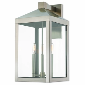 Nyack Three Light Outdoor Wall Lantern Brushed NickelOutdoor wall sconces with motion sensor