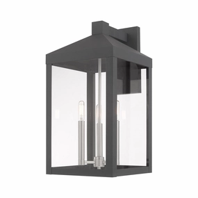 Nyack Three Light Outdoor Wall Lantern Scandinavian Gray w/ Brushed NickelsOutdoor wall sconces with motion sensor