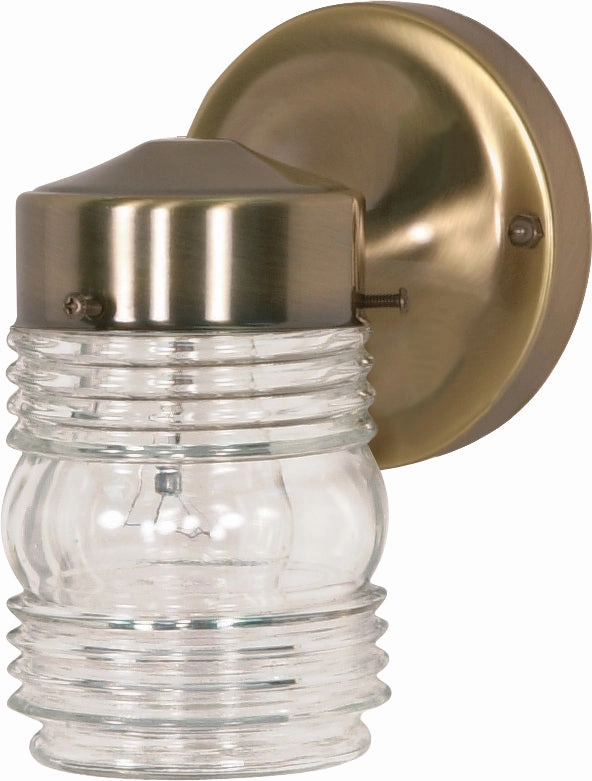 One Light Outdoor Wall Lantern Antique Brass / Clear RibbedOutdoor wall sconces with motion sensor