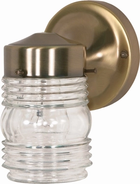 One Light Outdoor Wall Lantern Antique Brass / Clear RibbedOutdoor wall sconces with motion sensor