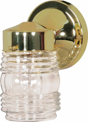 One Light Outdoor Wall Lantern Polished Brass / Clear RibbedOutdoor wall sconces with motion sensor