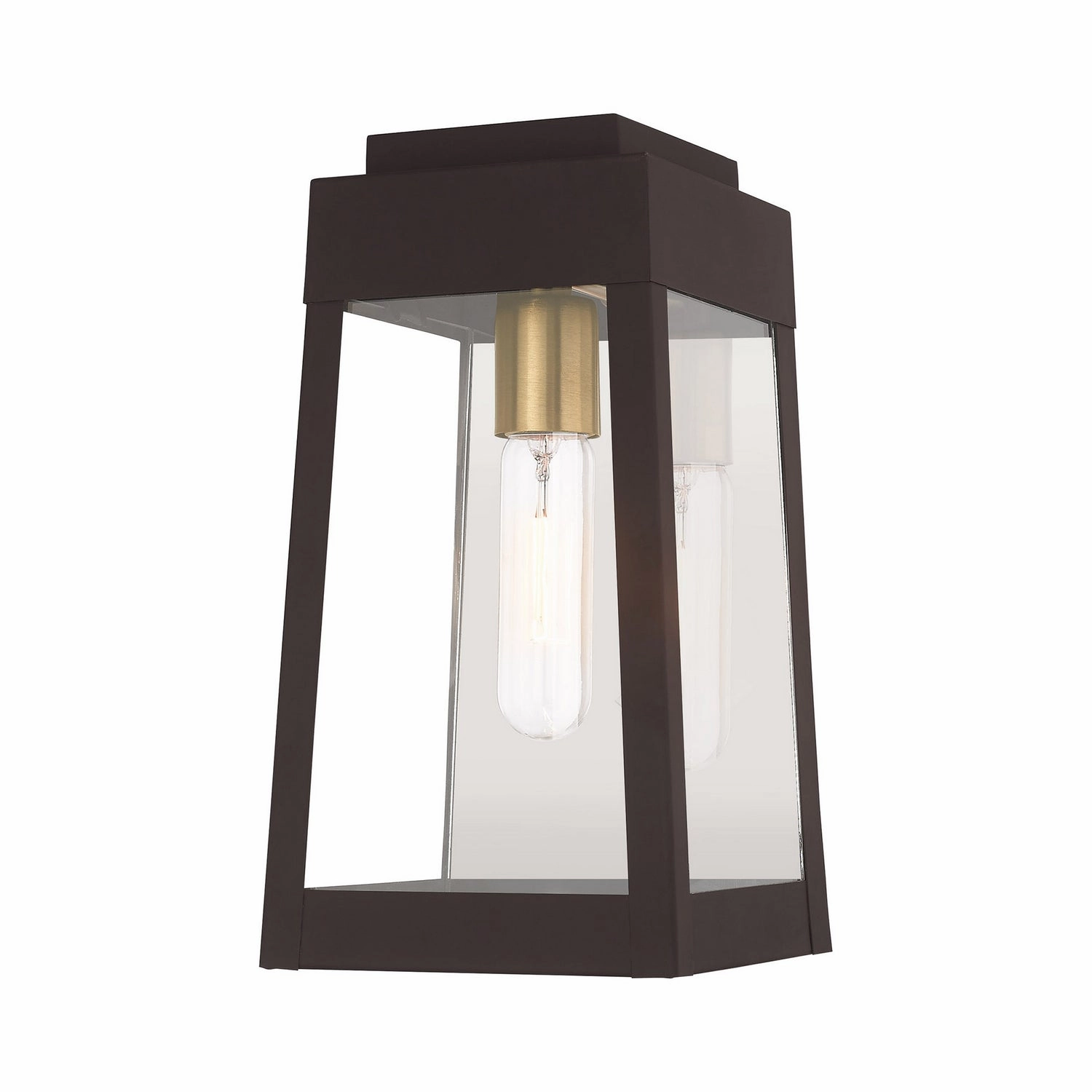 Oslo One Light Outdoor Wall Lantern Bronze w/ Antique Brass and Polished Chrome Stainless SteelOutdoor wall sconces with motion sensor