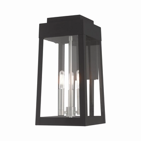 Oslo Three Light Outdoor Wall Lantern Black w/ Brushed NickelsOutdoor wall sconces with motion sensor