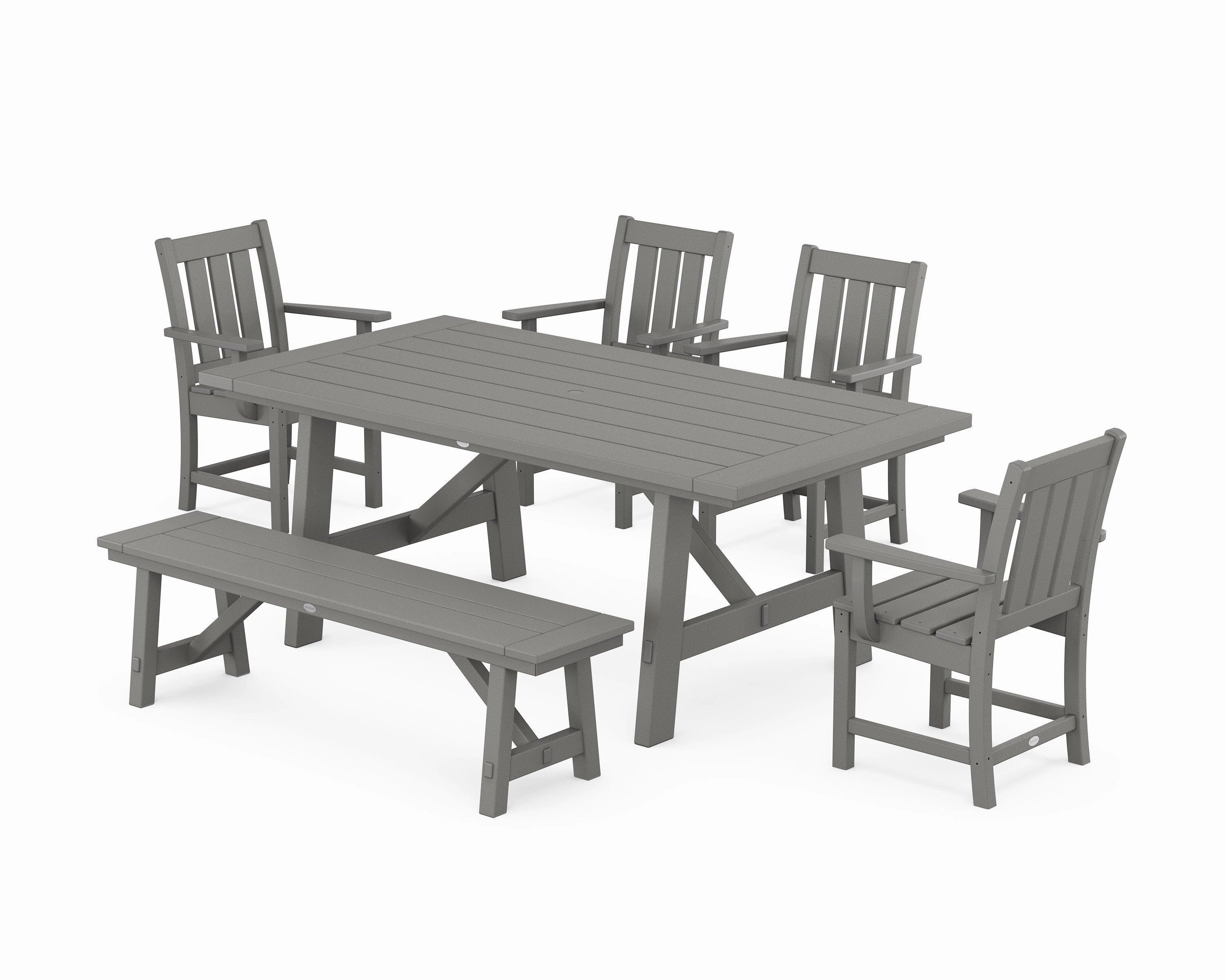 Oxford 6-Piece Rustic Farmhouse Dining Set with Benchoutdoor patio furniture set