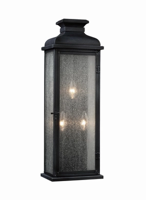 Pediment Three Light Lantern Dark Weathered ZincOutdoor wall sconces with motion sensor
