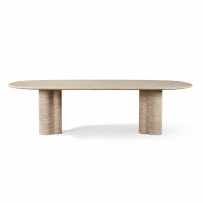 Porto Travertine Pill Dining Table 108"outdoor table for balcony or garden
