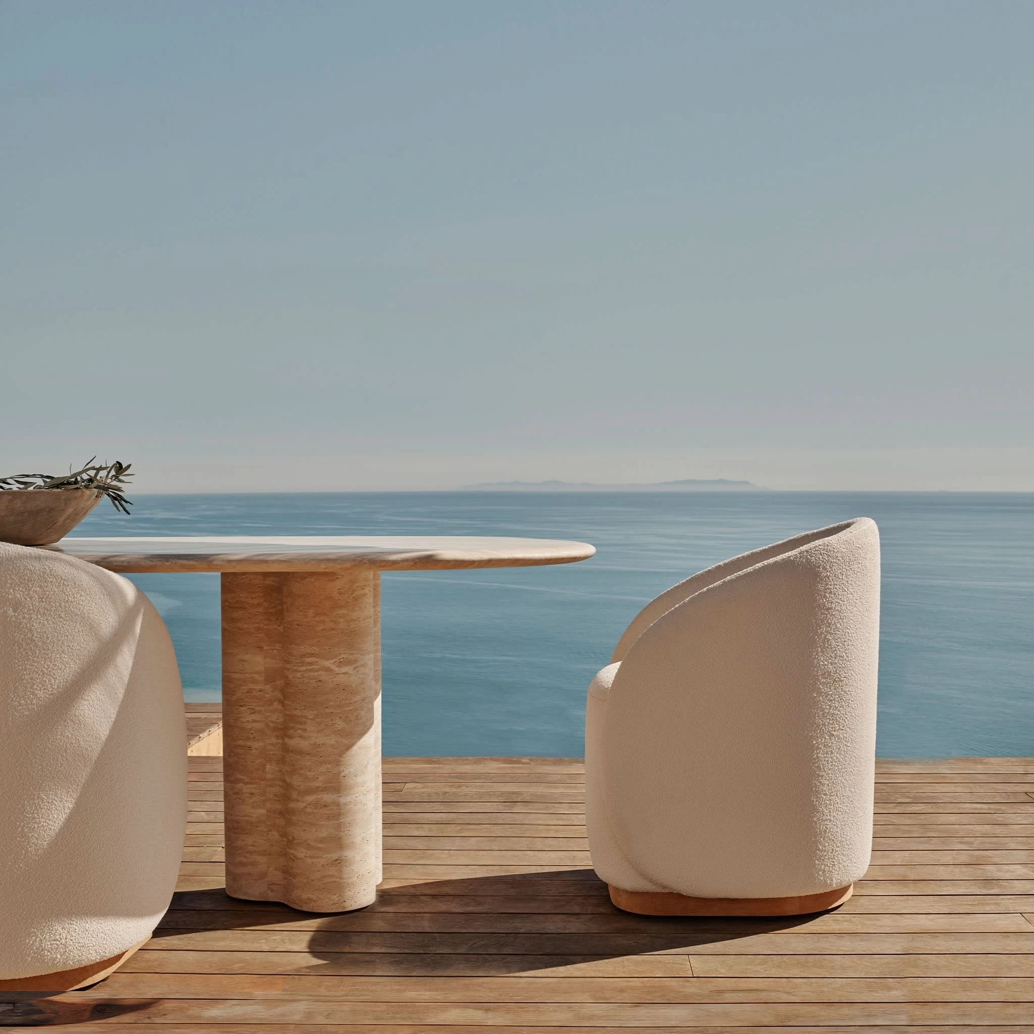 Porto Travertine Pill Dining Table 108"