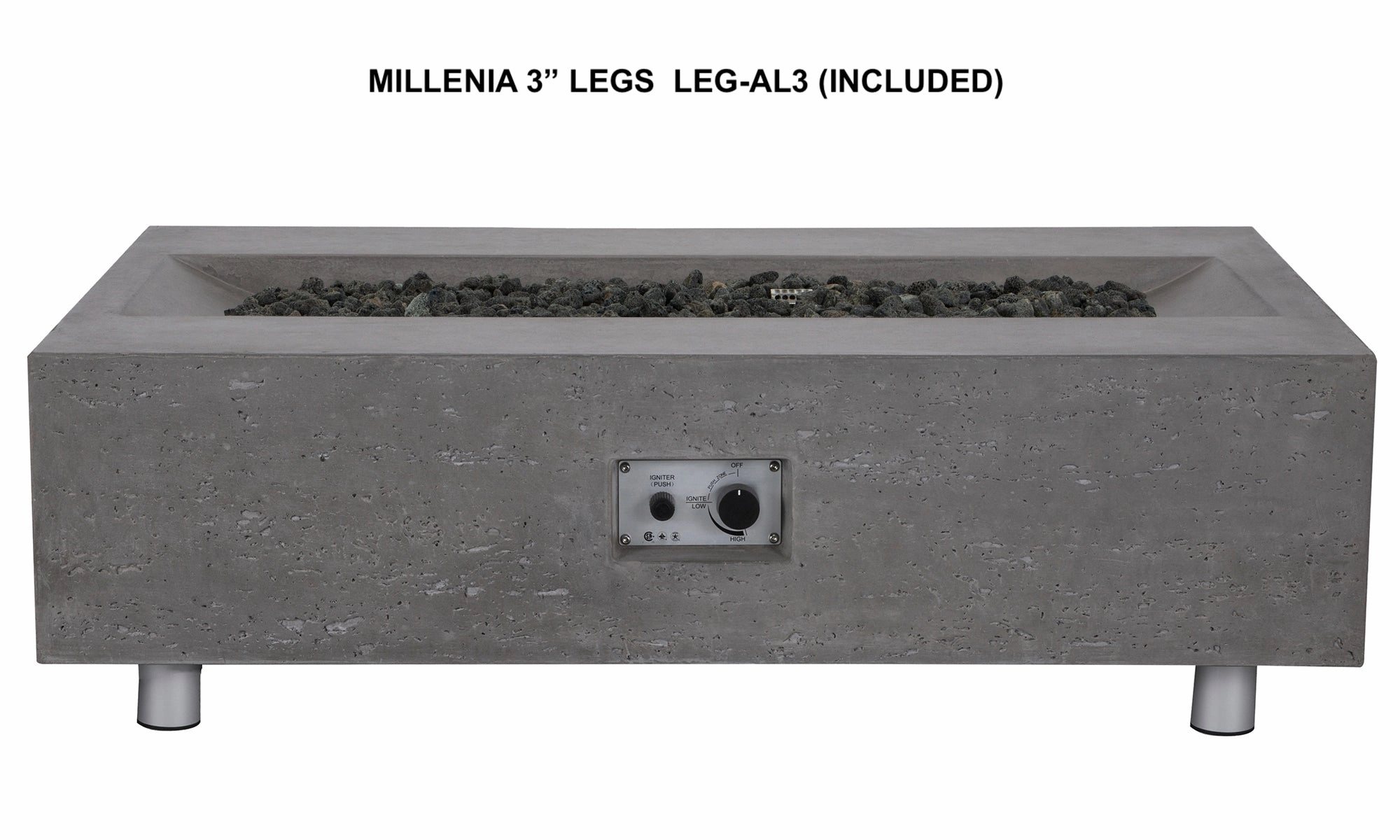 PyroMania Fire - Millenia Rectangle Concrete Fire Pit Table