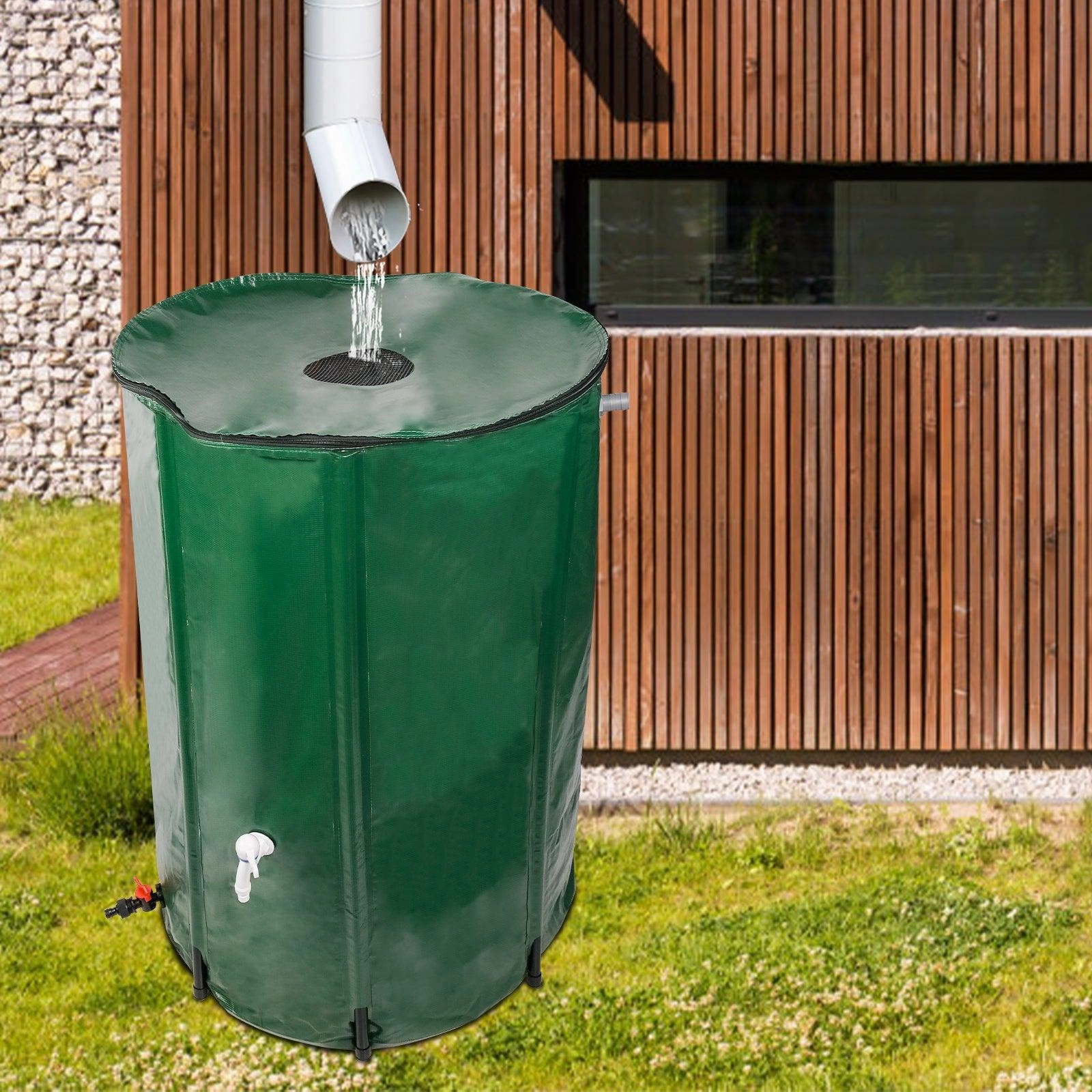 Rain Barrel Water Collector Rainwater Storage Container 100 Gallon, Green