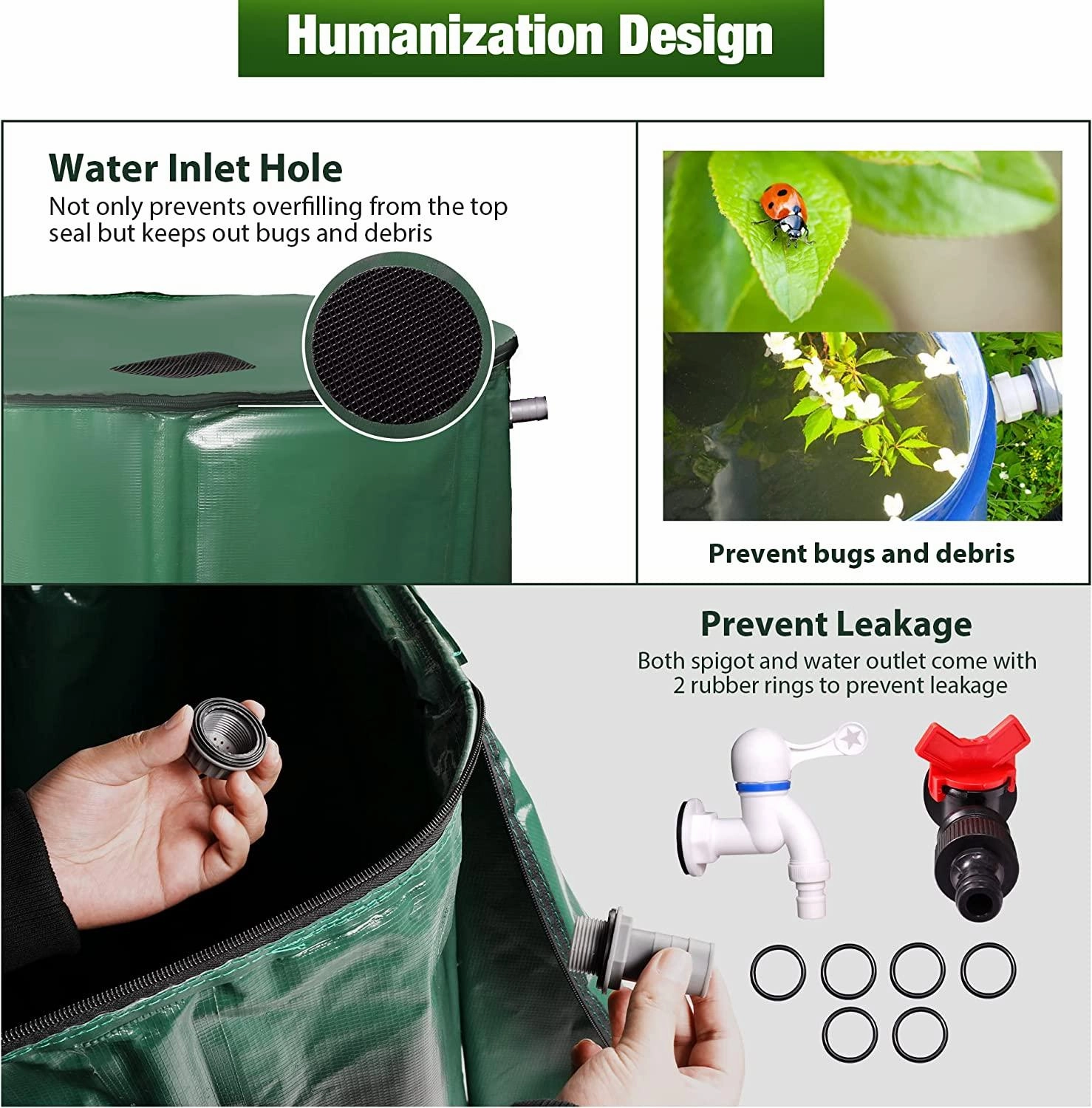 Rain Barrel Water Collector Rainwater Storage Container 100 Gallon, Green