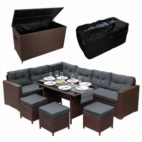 Rattan Corner Set & Cushion Storage Box - Brownoutdoor patio furniture set