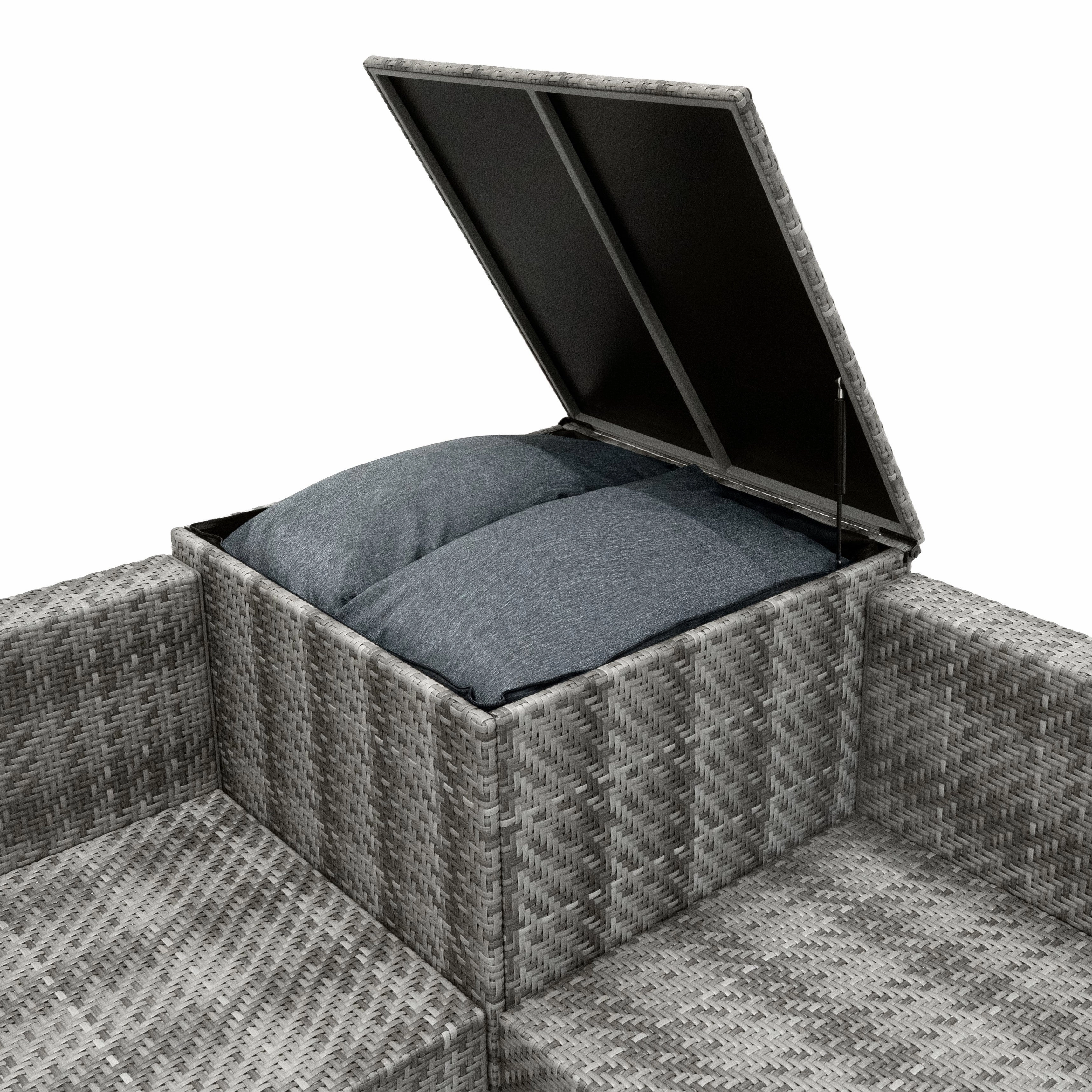 Rattan Modular 6 Piece Furniture Set & 996L Storage Box  Grey