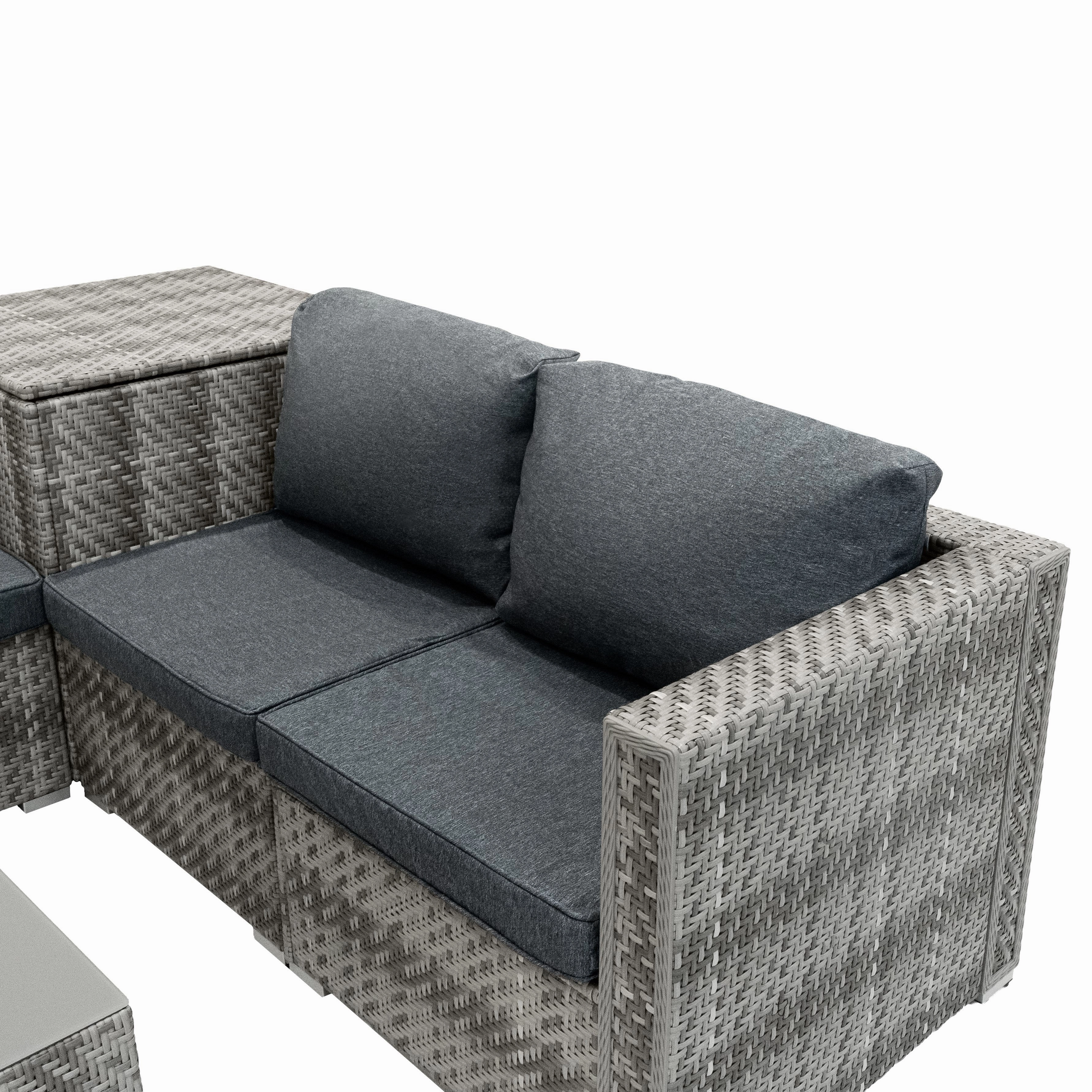 Rattan Modular 6 Piece Furniture Set & 996L Storage Box  Grey