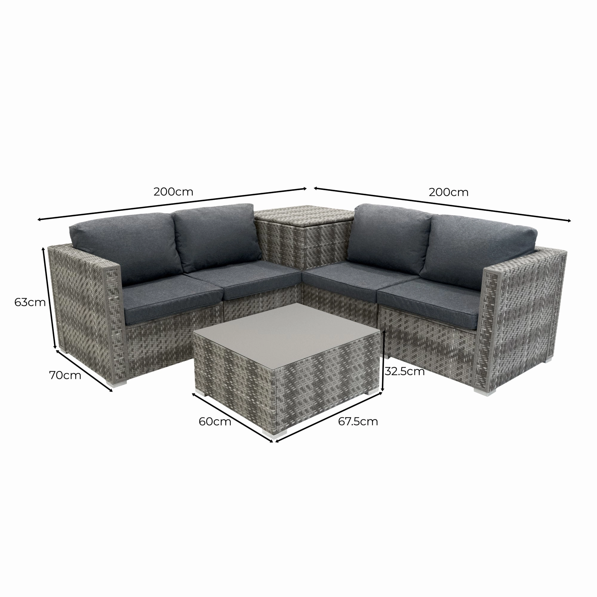 Rattan Modular 6 Piece Furniture Set & 996L Storage Box  Grey