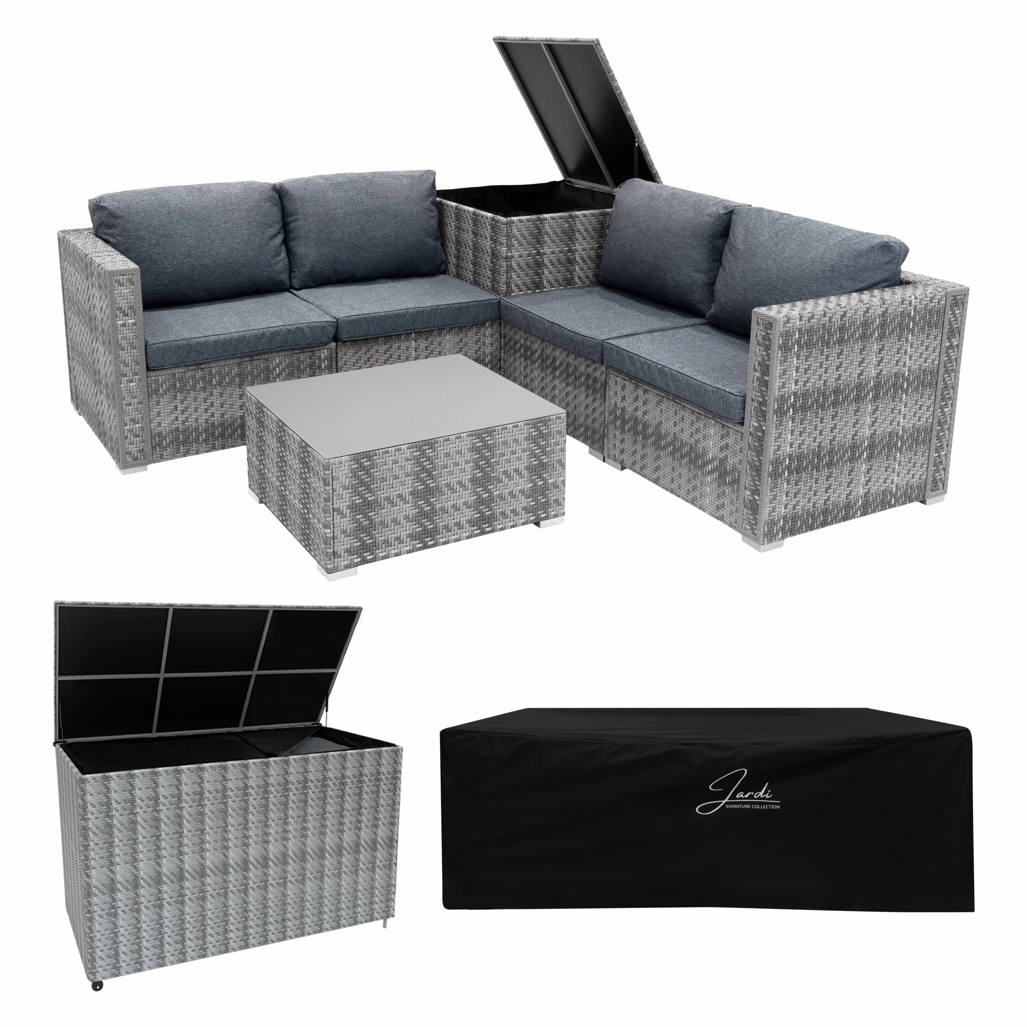 Rattan Modular 6 Piece Furniture Set & 996L Storage Box  Greyoutdoor patio furniture set