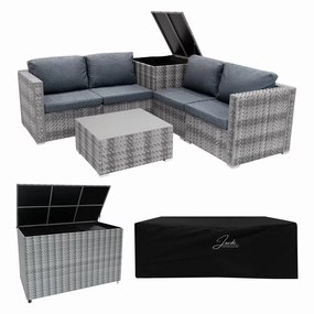 Rattan Modular 6 Piece Furniture Set & 996L Storage Box  Greyoutdoor patio furniture set