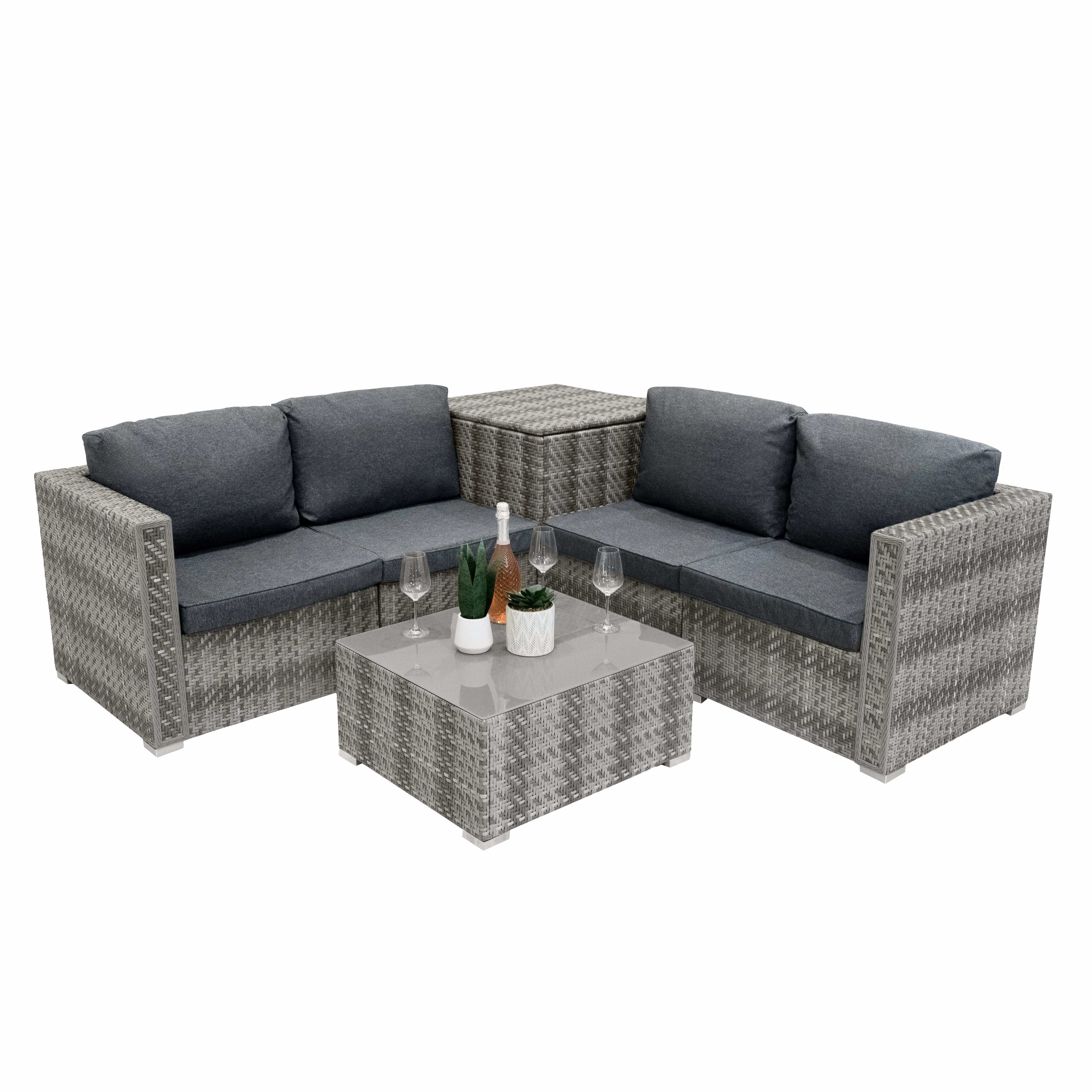 Rattan Modular 6 Piece Furniture Set  Grey