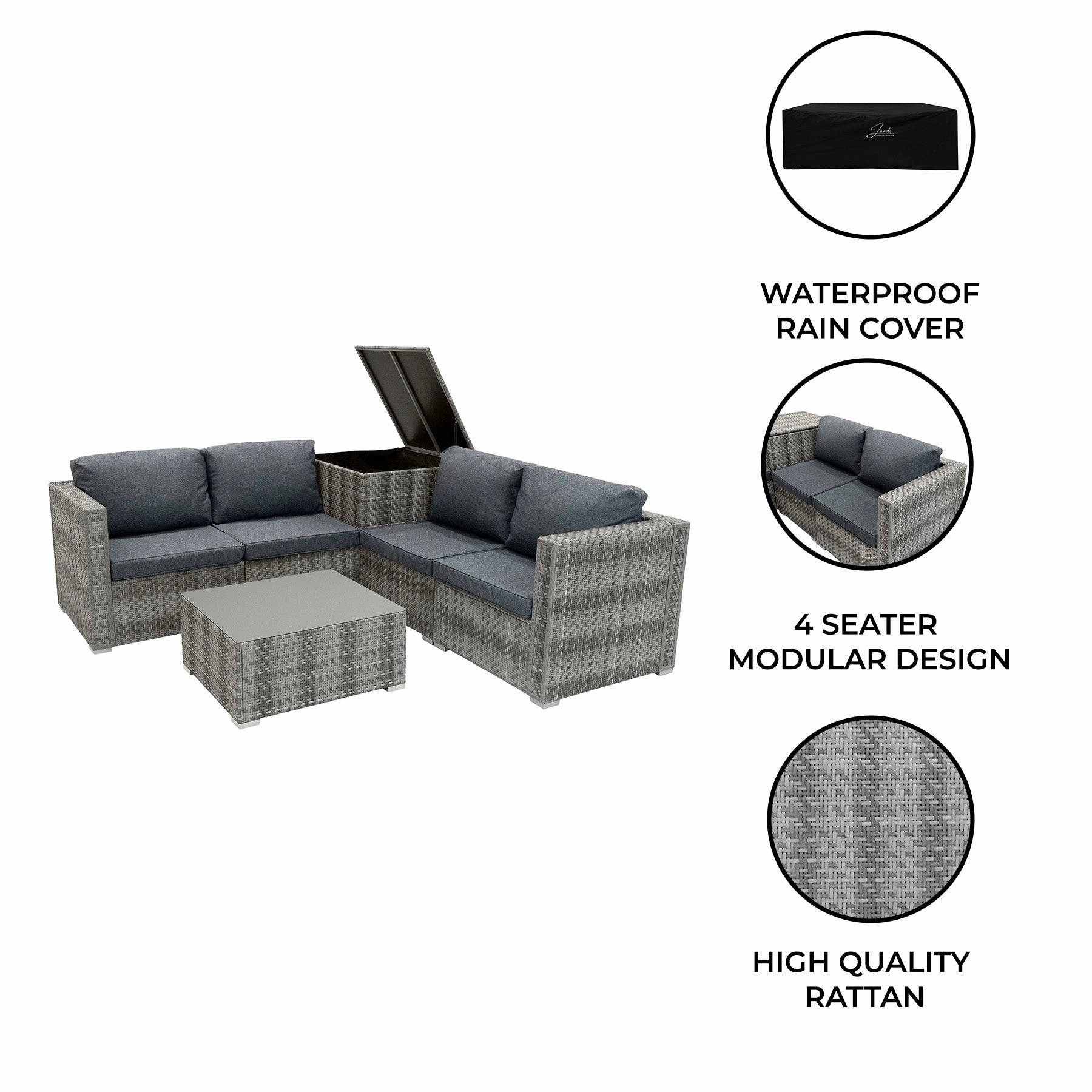 Rattan Modular 6 Piece Furniture Set  Grey