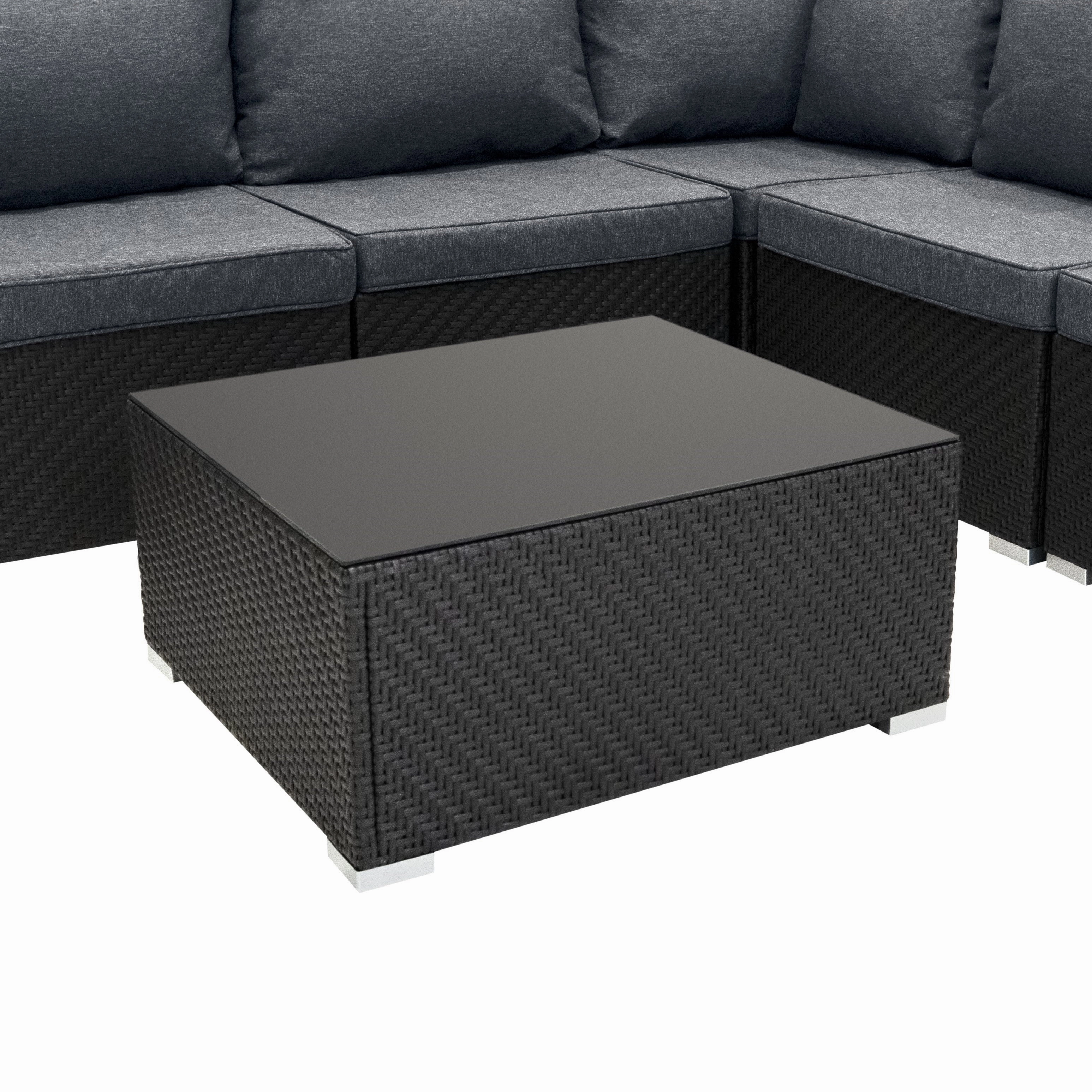Rattan Modular 7 Piece Furniture Set & 700L Storage Box - Black