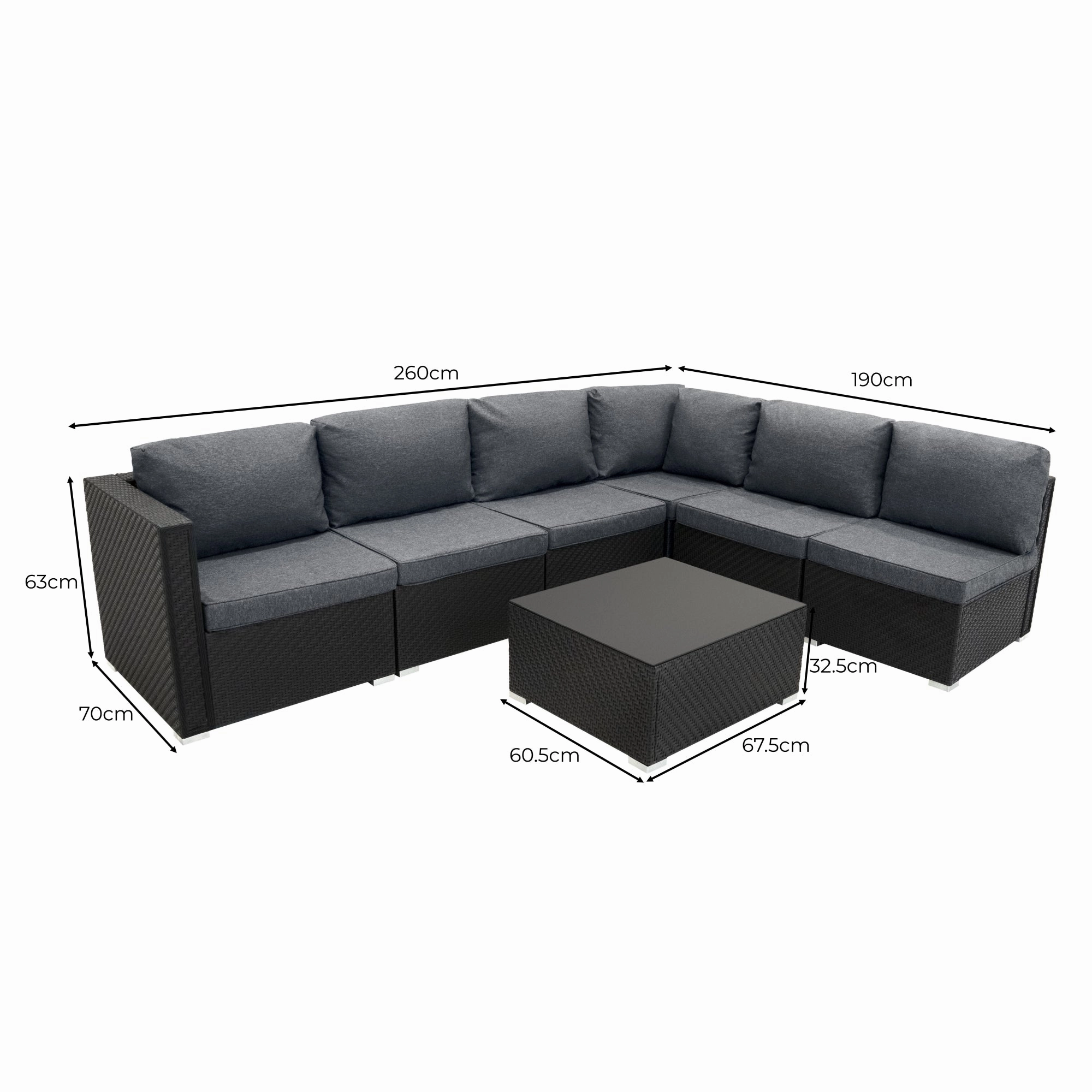 Rattan Modular 7 Piece Furniture Set & 700L Storage Box - Black