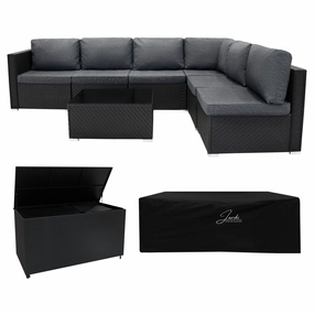 Rattan Modular 7 Piece Furniture Set & 700L Storage Box - Blackoutdoor patio furniture set