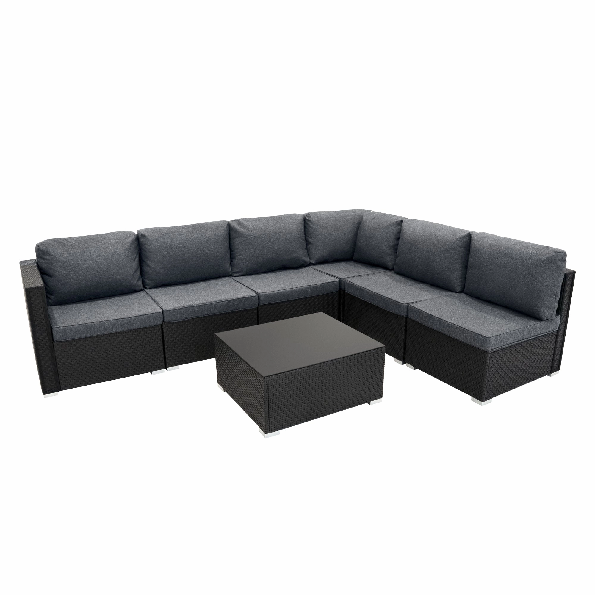 Rattan Modular 7 Piece Furniture Set & 700L Storage Box - Black