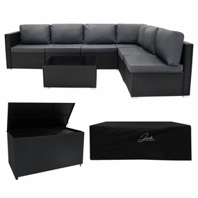 Rattan Modular 7 Piece Furniture Set & 996L Storage Box - Blackoutdoor patio furniture set