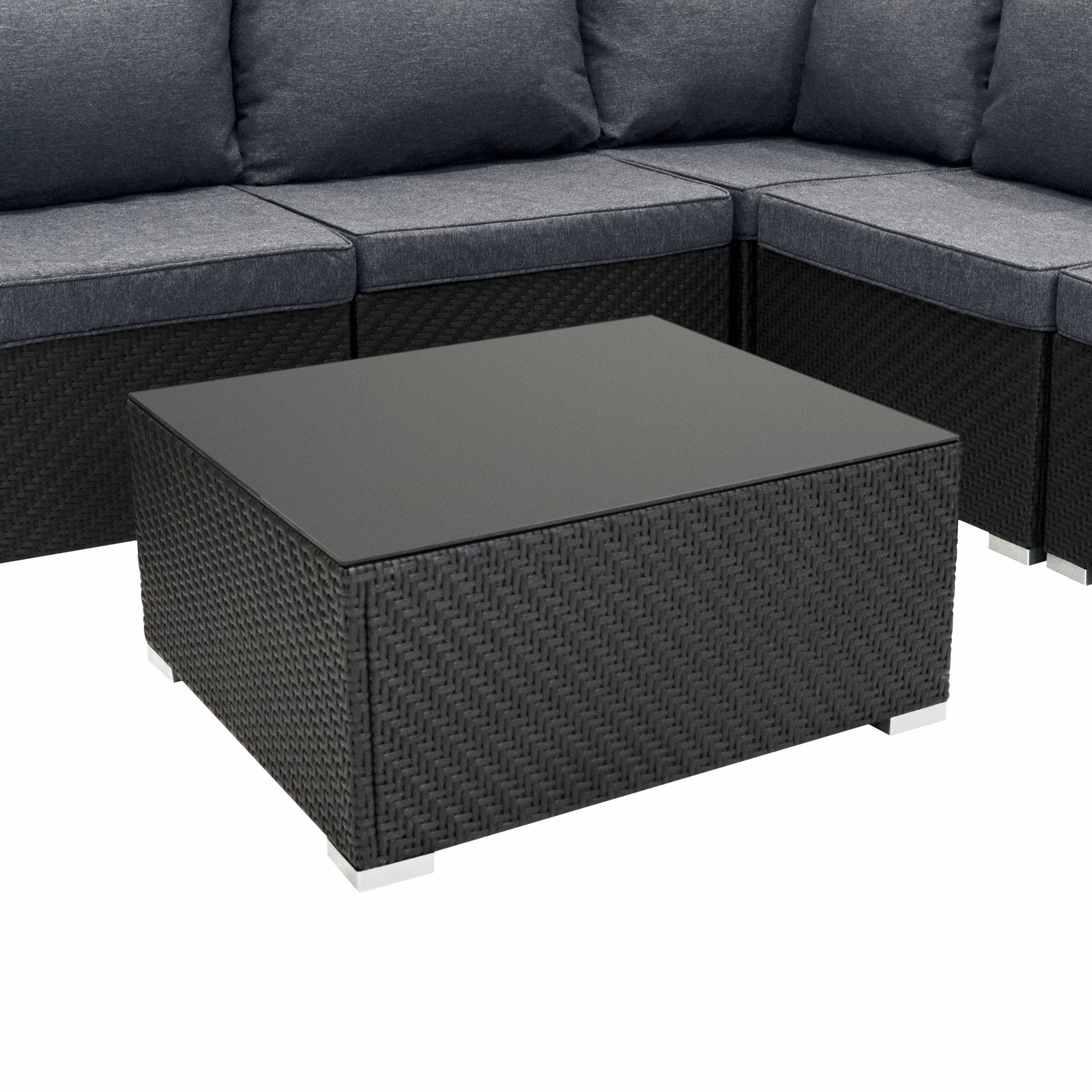 Rattan Modular 7 Piece Furniture Set & 996L Storage Box - Black