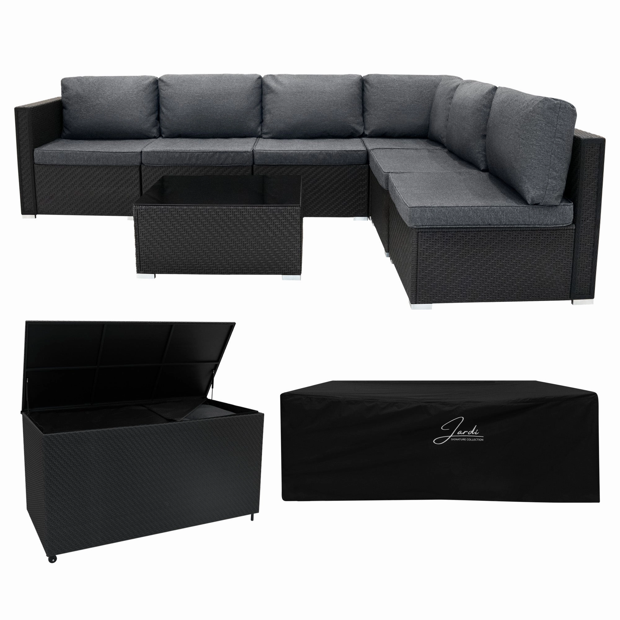 Rattan Modular 7 Piece Furniture Set & 996L Storage Box - Blackoutdoor patio furniture set