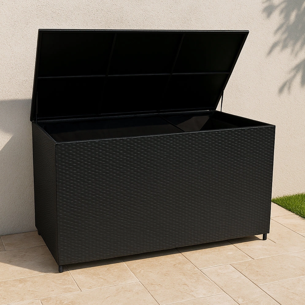 Rattan Modular 7 Piece Furniture Set & 996L Storage Box - Black