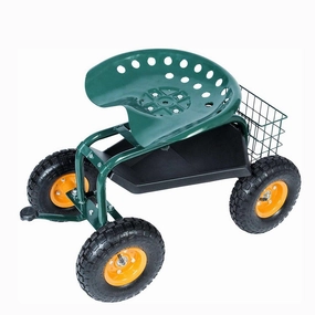 Rolling Garden Cart with Seat Lawn Yard Patio Work Seat Gardening Stool Cart with Tool Tray and Storage Basket ergonomic garden hand tools for seniors