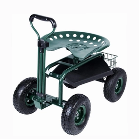 Rolling Garden Cart with Seat Lawn Yard Patio Work Seat Gardening Stool with Tool Tray and Storage Basket, with Handle ergonomic garden hand tools for seniors