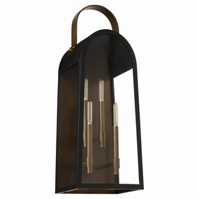 Rossi Four Light Lantern Matte Black w/ Aged CopperOutdoor wall sconces with motion sensor