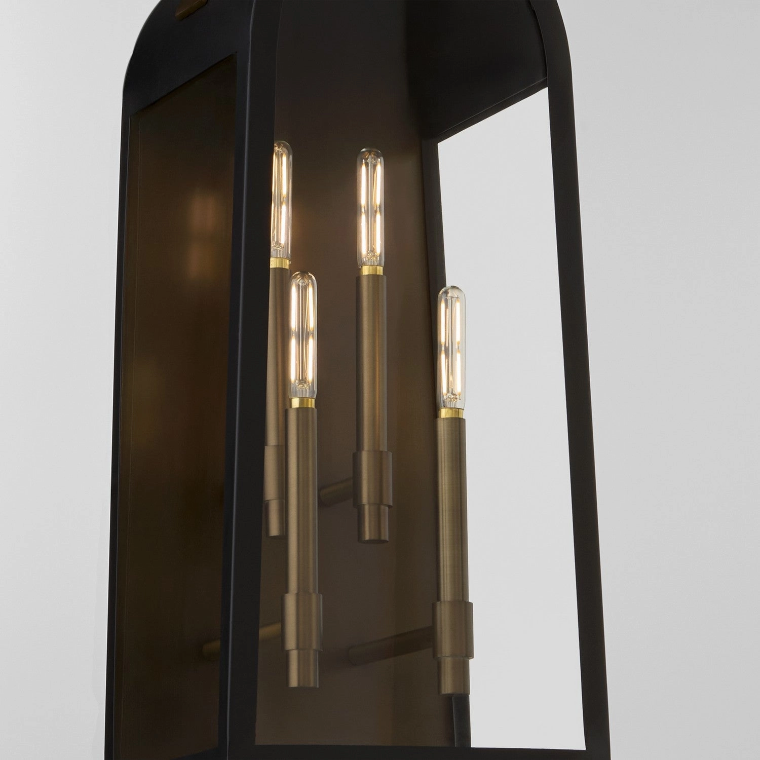 Rossi Four Light Lantern Matte Black w/ Aged Copper