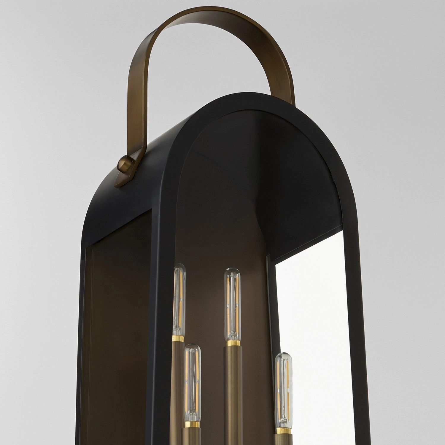 Rossi Four Light Lantern Matte Black w/ Aged Copper